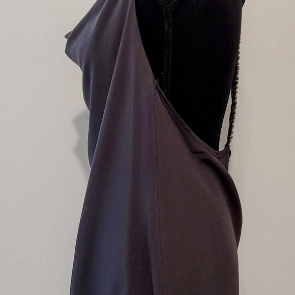 Grey Drape Neck hand beaded racer back mini dress/ swimsuit cover - Picture 2 of 7